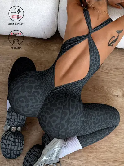 Kadın Çapraz Sırt Dikişsiz Yoga Tulumu - 8
