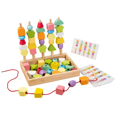 Kinder Montessori Holzperlen 5er Set Säulen Intelligenzbox Farbempfindung Sinnesschulung Kleinkinder Formzuordnung Steckspiel Spielzeug - 3