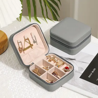 PU Earring Storage Box Necklace Jewelry Organizer Ring Earring Small Jewelry Box Portable Jewelry Storage Case - 8