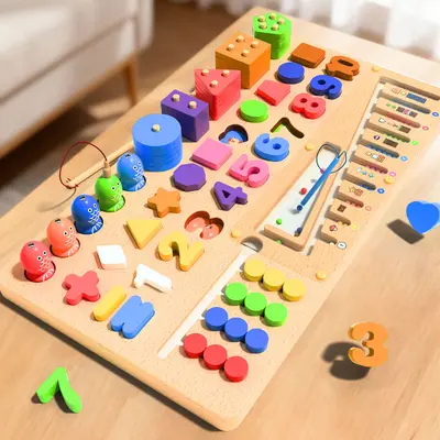 Çocuk Eğitici Meşgul Tahta, 1-3 Yaş, Geometrik Şekil ve Sayı Yapı Blokları