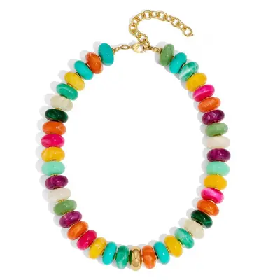 Amazon New Dopamine Colorful Resin Acrylic Beaded Gold Accessories Minimalist Women's Adjustable Necklace - 7