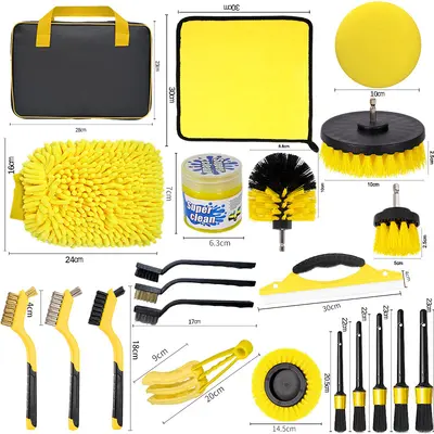 Amazon Sıcak Satış Elektrikli Matkap Fırçası 20 Parça Set DrillBrush Araba Temizlik Oto Yıkama Aracı Sarı Set Kombinasyon