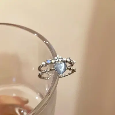 Sea blue moonstone open ring adjustable women's - 4