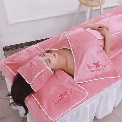 Beauty Salon Towel Set with Head Wrap and Bed Sheet Towel with Hole - 8