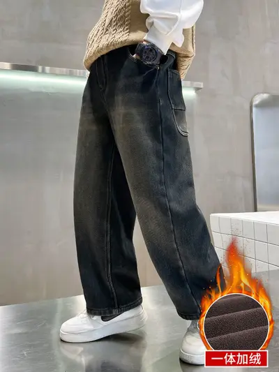 Boys' Thick Fleece-Lined Winter Jeans