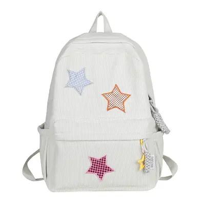 Corduroy Large Capacity Backpack School Bag - 6