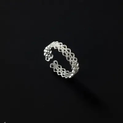 S925 Sterling Silver Lace Ring Women Hollow Heart Open