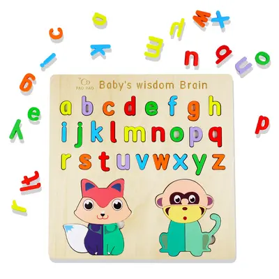 Ahşap Harf ve Sayı Eşleştirme Puzzle, Geometrik Şekiller Tutmalı Tahta - 9