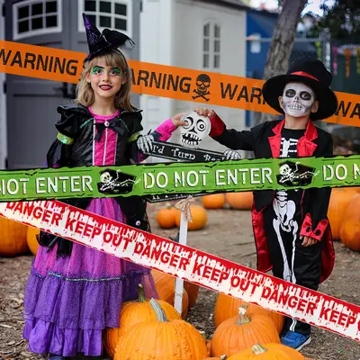 Halloween Warning Tape with Skull Decoration for Scene Props