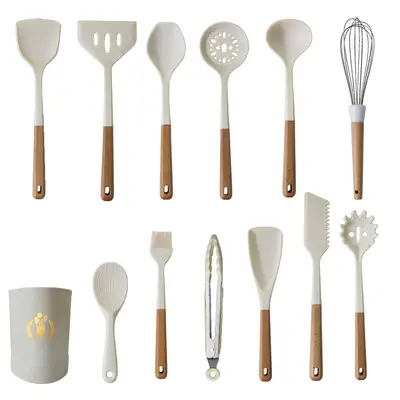 Silikon-Spachtel und Löffel 13-teiliges Set antihaftbeschichteter Silikon-Spachtel Milchweiß Lebensmittelqualität Silikon-Küchenutensilien-Set verkaufsfertig