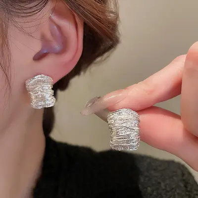 Gümüş iğne gümüş renk minimalist püskül küpe moda ağır metal tarzı küpe niş basit tasarım küpe - 8