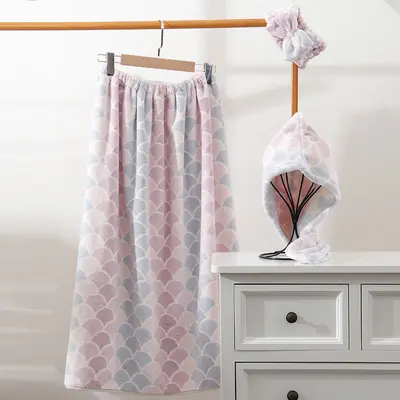Mermaid pattern towel set, 4-piece, absorbent, soft