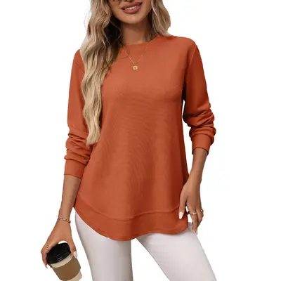 Damen-Waffel-Strick-Langarmshirt, locker geschnitten