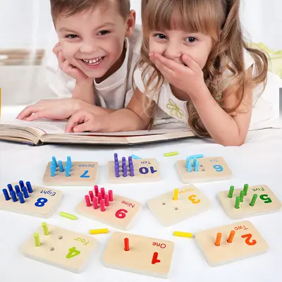 Holz-Lernstäbe für Kleinkinder, Montessori Sensorik-Mathematik, Farberkennung, Steckspielzeug, pädagogisches Spielzeug - 4