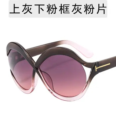 Round Large Frame T-Shape Sunglasses, Crossover Style - 5