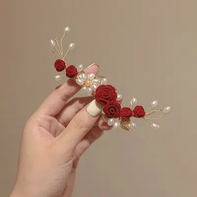 Rote Blumen-Quasten-Haarspange im chinesischen Stil - 9