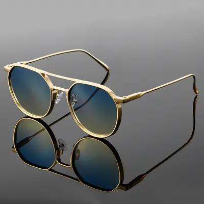 Retro Oval Metal Frame Aviator Sunglasses, Double Bridge, UV Protection - 11