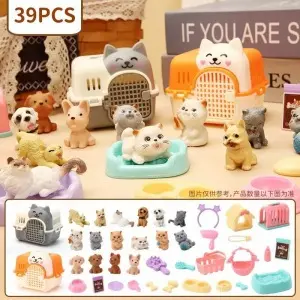 Children's Pretend Play Scene Set with Pet Cat Cage Mini Toy - 8