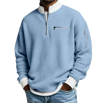 Cross-Border American Amazon Best-Selling High-Collar Color-Block Zip Hoodie Men's Sports Fashion Long Sleeve Casual Menswear - 11