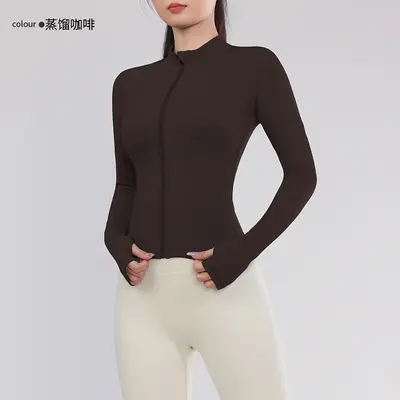 Women's Zip Stand-Up Collar Yoga Jacket Long Sleeve Pilates Sportswear - 13