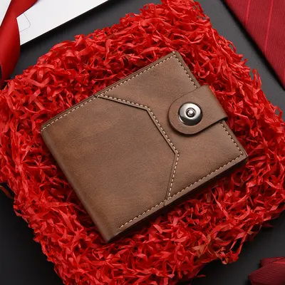 Short Men's Wallet with Button Clasp, Horizontal Style - 8
