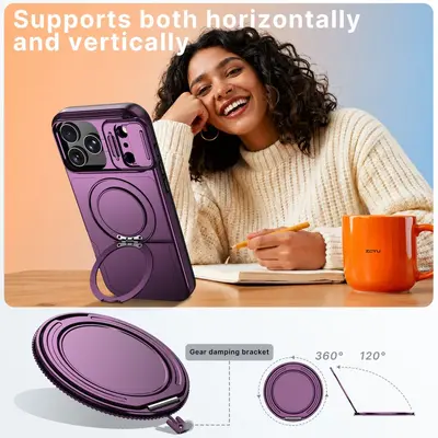 iPhone 18 Pro Case with 2-in-1 Sliding Lens and 360° Stand