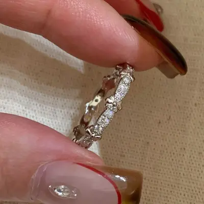 S925 Sterling Silver Vintage Lace Iris Rhinestone Ring, Open Adjustable - 3