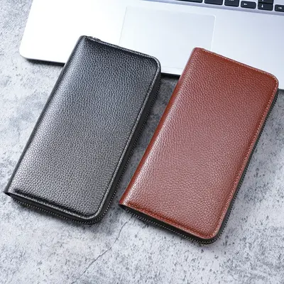 Long Men's Zip Wallet, Large Capacity Leather Wallet, Card Slots - 4