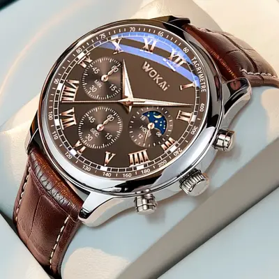 Wokai WK Herrenarmbanduhr Quarz Sportarmbanduhr Freizeit Lederarmband Herrenuhr