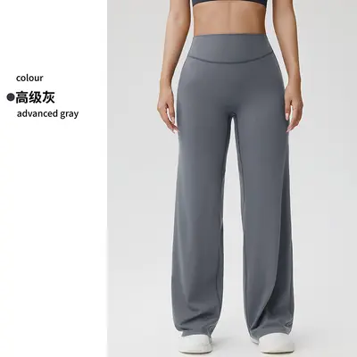 Damen-Yogahose, lang, hohe Taille, gerades Bein, locker geschnitten - 12