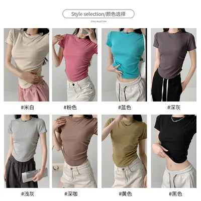 Kadın Yuvarlak Yaka Kısa Kollu Slim Fit T-Shirt, Yaz