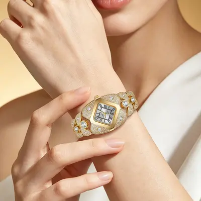 Women's quartz watch, diamond-studded vintage bracelet style - 4
