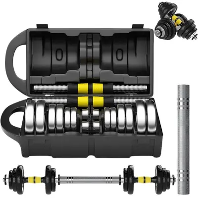 Electroplated solid dumbbells, barbell and kettlebell set