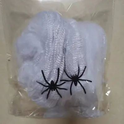 Halloween Spider Web Decoration with Cotton Spiders and Small Plastic Spiders - 13
