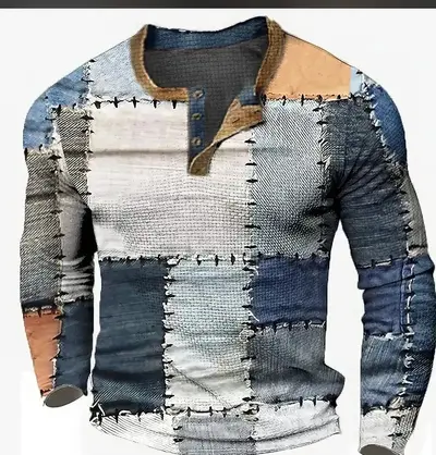 Erkek Henley gömlek, baskılı, uzun kollu, düğmeli - 10