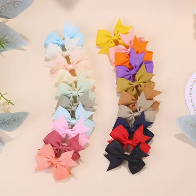 Children's Satin Bow Hair Clip, Solid Colour Ribbed, Handmade Swallowtail - 5
