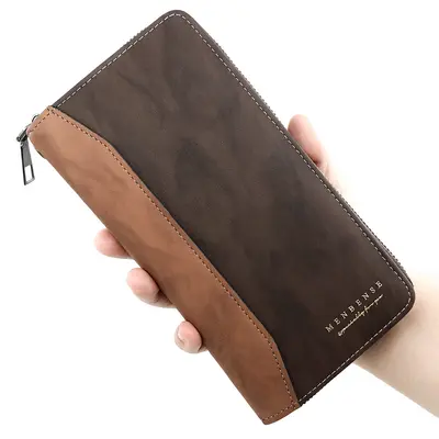 Men's Long Wallet, Matte Patchwork, Multifunctional Clutch Bag - 6