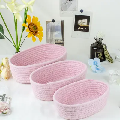 Oval Cotton Rope Storage Basket, Desktop Organizer Basket - 10