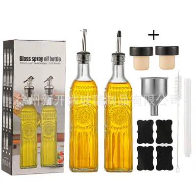 Amazon cam yağ şişesi 500ml koyu yeşil zeytinyağı şişesi dağıtıcısı sınır ötesi sirke şişesi seti dropshipping üreticisi - 13