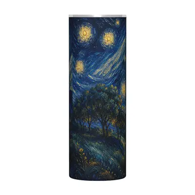 20 oz düz gövdeli çift katmanlı 304 paslanmaz çelik termos bardak, Van Gogh desenli - 11