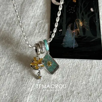 Tarot kartı kolye, mavi glitter, yıldız tasarımı, gırtlak zinciri - 6