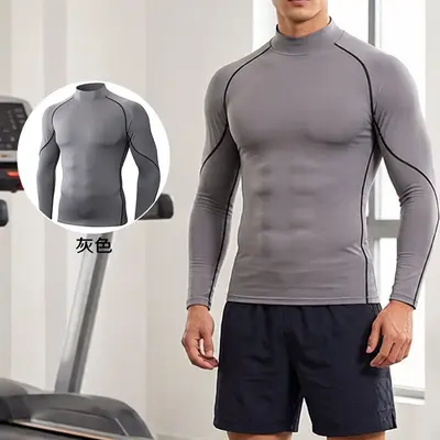 Men's Running Top, Turtleneck Long-Sleeve Moisture-Wicking Quick-Dry Training Shirt - 3