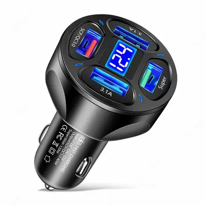 4-USB-Autoladegerät mit digitaler Anzeige 66W Super-Schnellladung Handy-Schnellladeadapter 1-zu-4 QC3.0 Kfz-Ladegerät