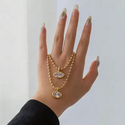 Stok Avrupa-Amerika Çapraz Sınır Minimalist Şık Zirkon Pendant Kolye Hafif Lüks Yüksek Kalite Heryerde Kullanılabilir Şakşak Zinciri Takı Aksesuarı - 5