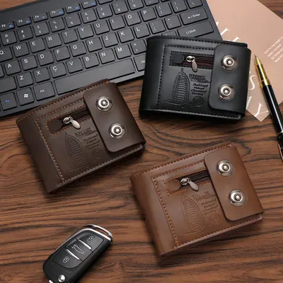 Men's Short Wallet, Magnetic Snap, Zip Coin Pocket, Multi-Card - 1