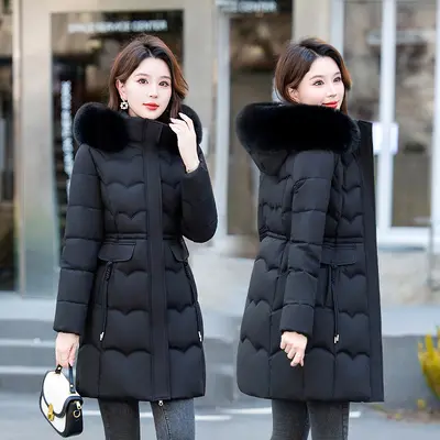 Women's Mid-Length Down Coat with Large Fur Collar, Winter 2026 - 7