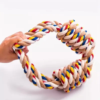 Dog Cotton Rope Toy Chew-Resistant Teeth Cleaning Tug Rope - 3
