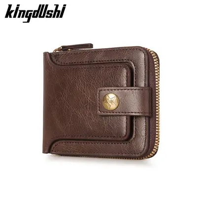Men's Short Leather Wallet, Retro Horizontal Zipper, Card Holder - 7