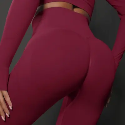 Sınır ötesi dikişsiz gülen yüksek belli sıkı yoga pantolon şeftali kalça eğitim yoga pantolon kadınlar için spor koşu fitness pantolonları - 8