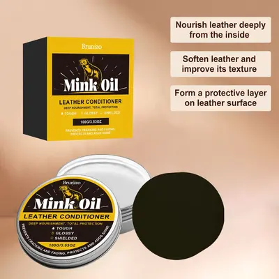 Brunizo Nerzöl Lederpflegecreme für Sofas und Schuhe, Leder-Reinigungs- und Pflegepaste zum Entfernen von Flecken und Auffrischen von Leder